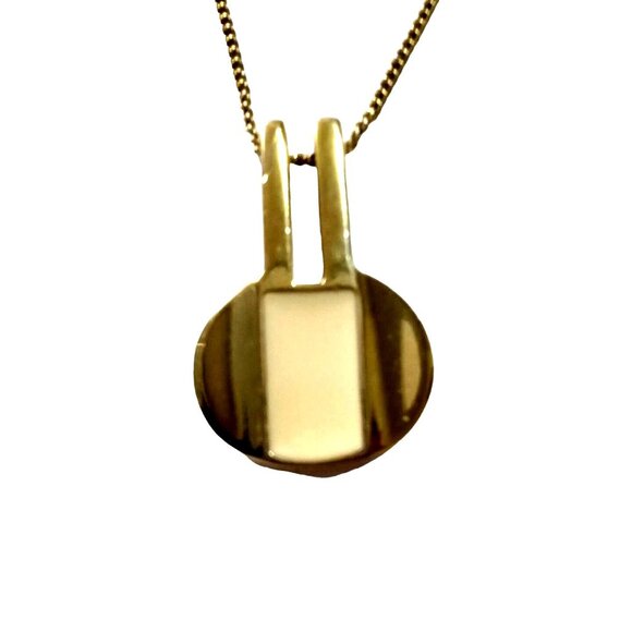 Dainty Vintage Pendant Necklace Gold tone Cream Enamel - Picture 5 of 7